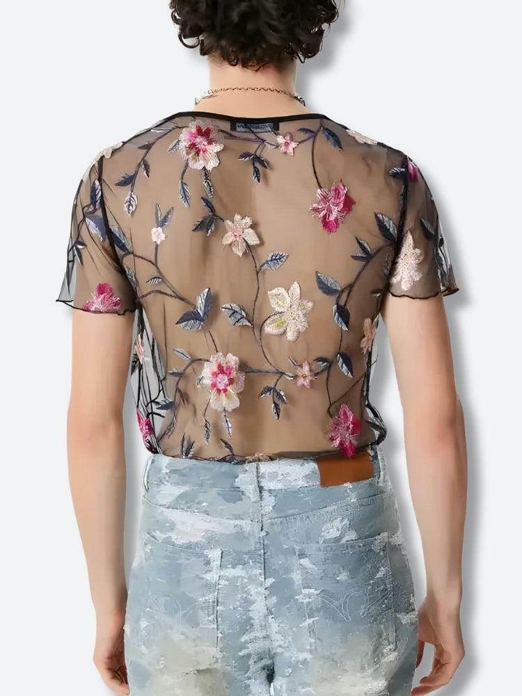 Sheer Floral Top - Aesthetic Style for Grunge, Gothic, and Coquette Looks