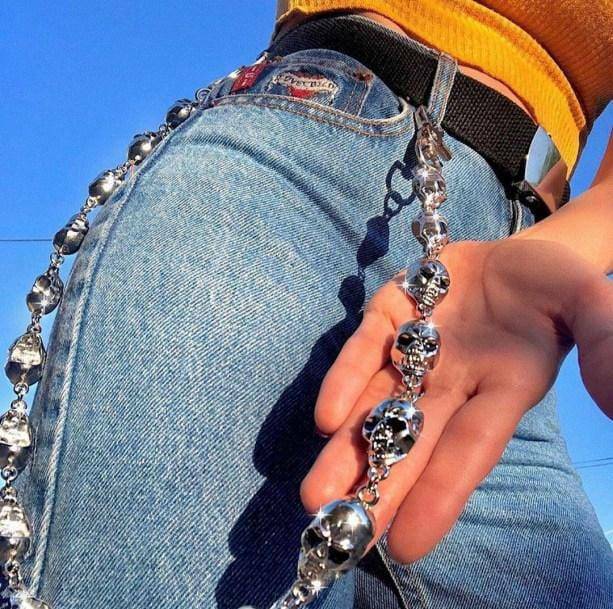 Skull Head Belt Chain for Grunge Style Clothing & Aesthetic Outfits