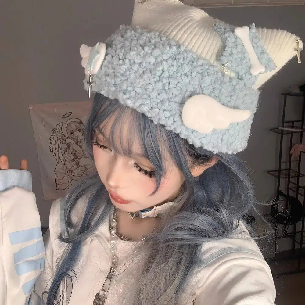 Soft Girl Kawaii Knitted Beanie with Wings for Aesthetic Outfits