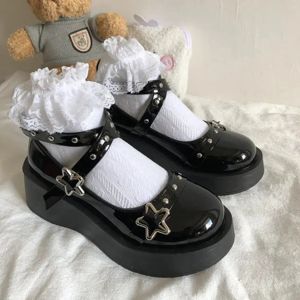 Star Buckled Platform Mary Jane Shoes - Grunge Style Aesthetic Footwear