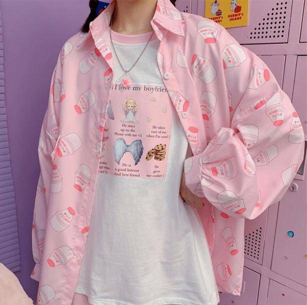 Strawberry Milk Shirt - Aesthetic Grunge Style Crop Top for Soft Girls