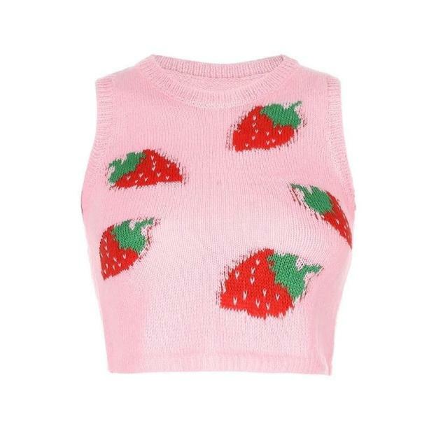 Strawberry Sleeveless Sweater Vest - Grunge Style Aesthetic Top