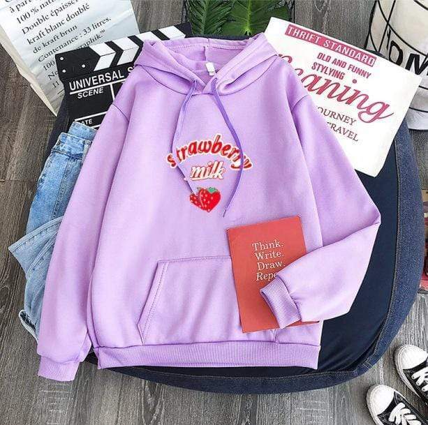 Sweet Strawberry Milk Hoodie - Grunge Style Clothing & Aesthetic Outfit