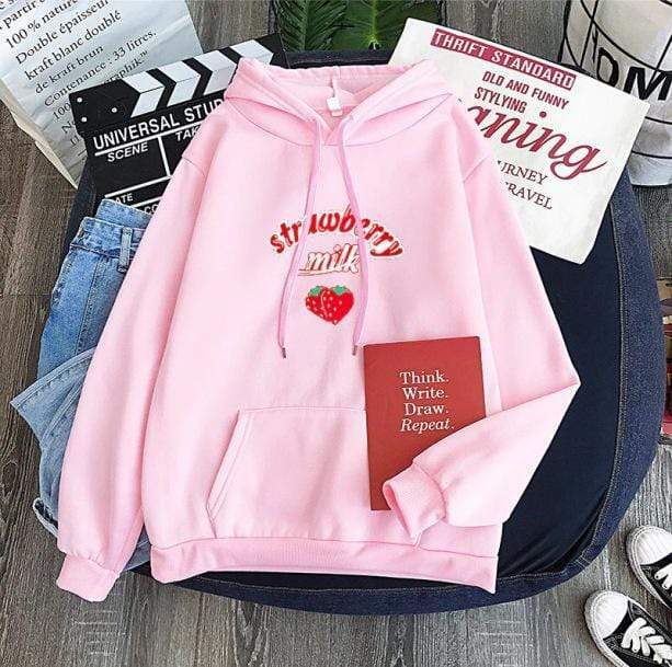 Sweet Strawberry Milk Hoodie - Grunge Style Clothing & Aesthetic Outfit