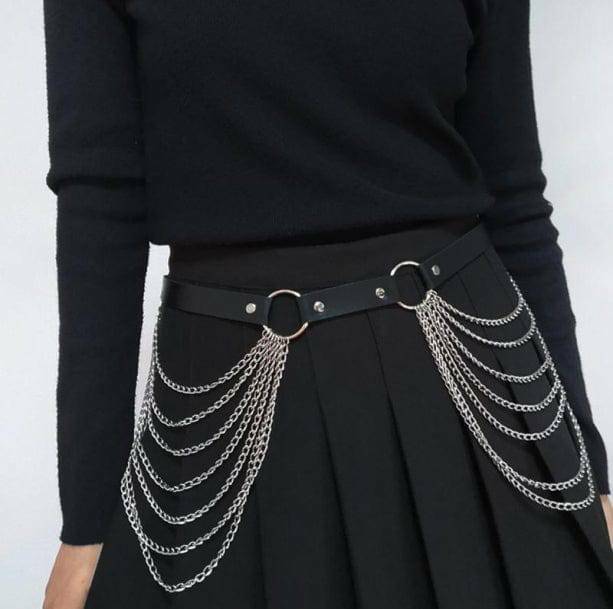 Trendy Belt with Waist Chain for Aesthetic Outfits & Grunge Style Clothing