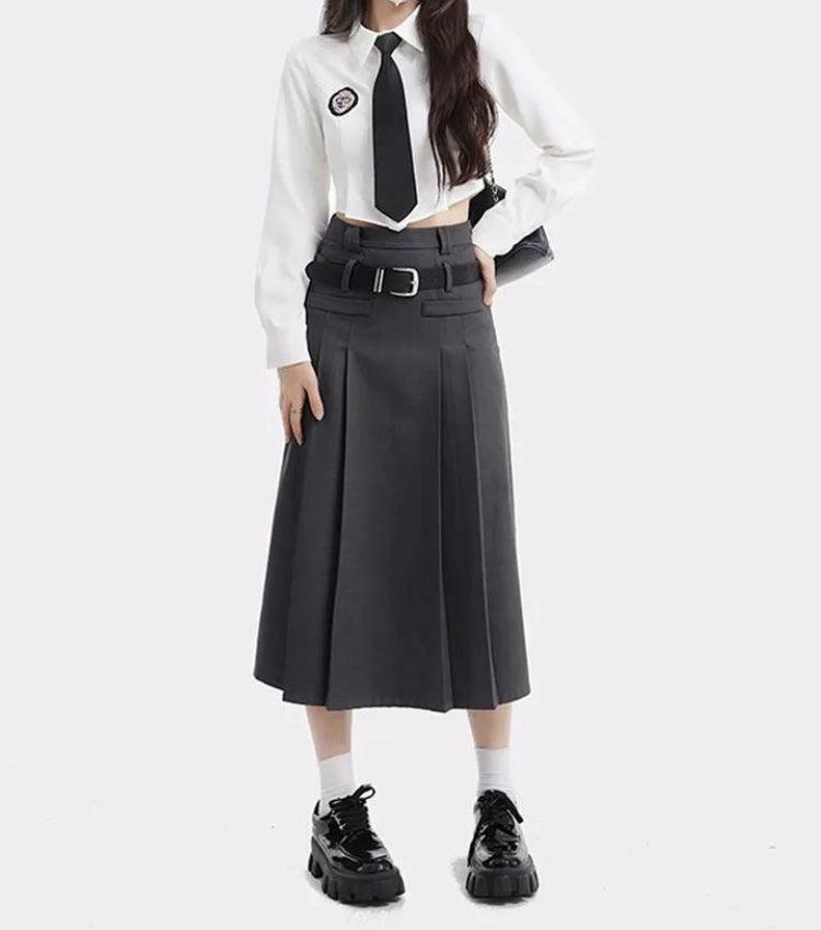 Trendy College Girl Pleated Midi Skirt - Aesthetic Fashion Essential