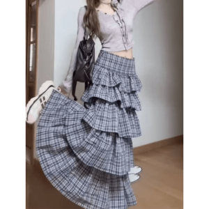 Trendy Long Plaid Y2K Skirt - Grunge Style Aesthetic Fashion Essential