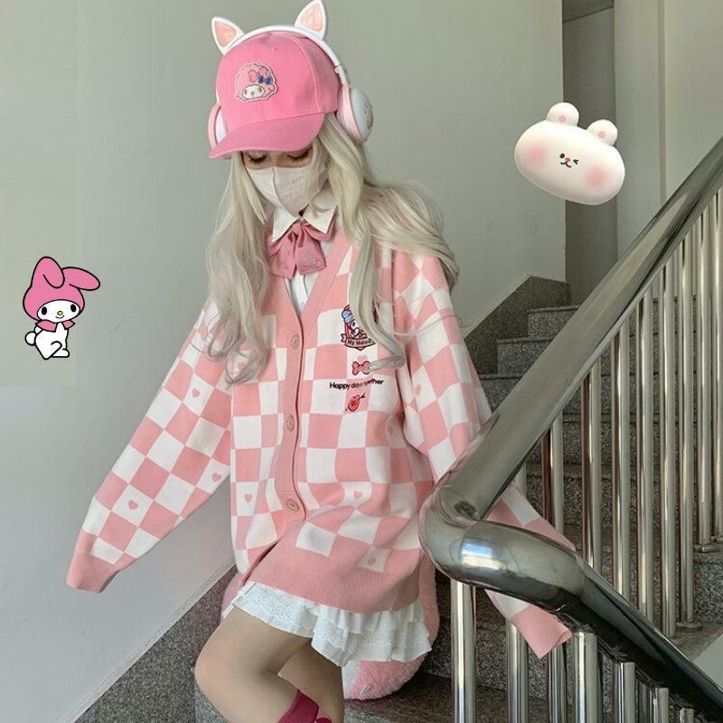 Trendy My Melody Buttoned Pink Cardigan - Aesthetic Grunge Style