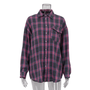 Trendy Oversized Pink Plaid Shirt - Grunge Style Aesthetic Top