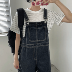 Trendy Short Sleeve Denim Romper for Aesthetic Outfits & Grunge Style