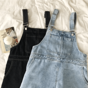 Trendy Short Sleeve Denim Romper for Aesthetic Outfits & Grunge Style