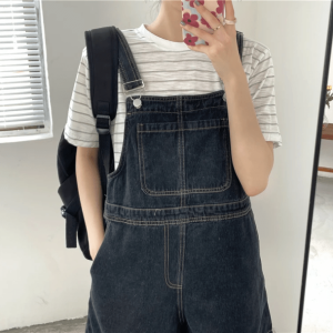 Trendy Short Sleeve Denim Romper for Aesthetic Outfits & Grunge Style