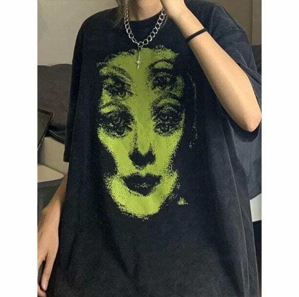 Trippy Face T-Shirt - Grunge Style Clothing for Aesthetic Outfits