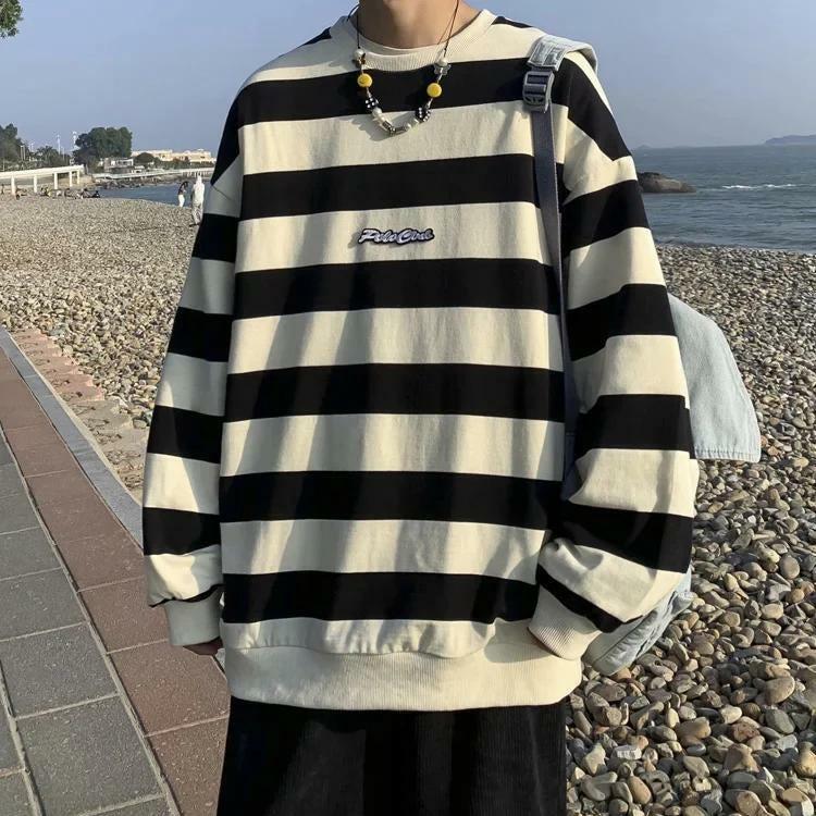 Unisex Embroidered Striped Sweatshirt - Grunge Style Aesthetic Top