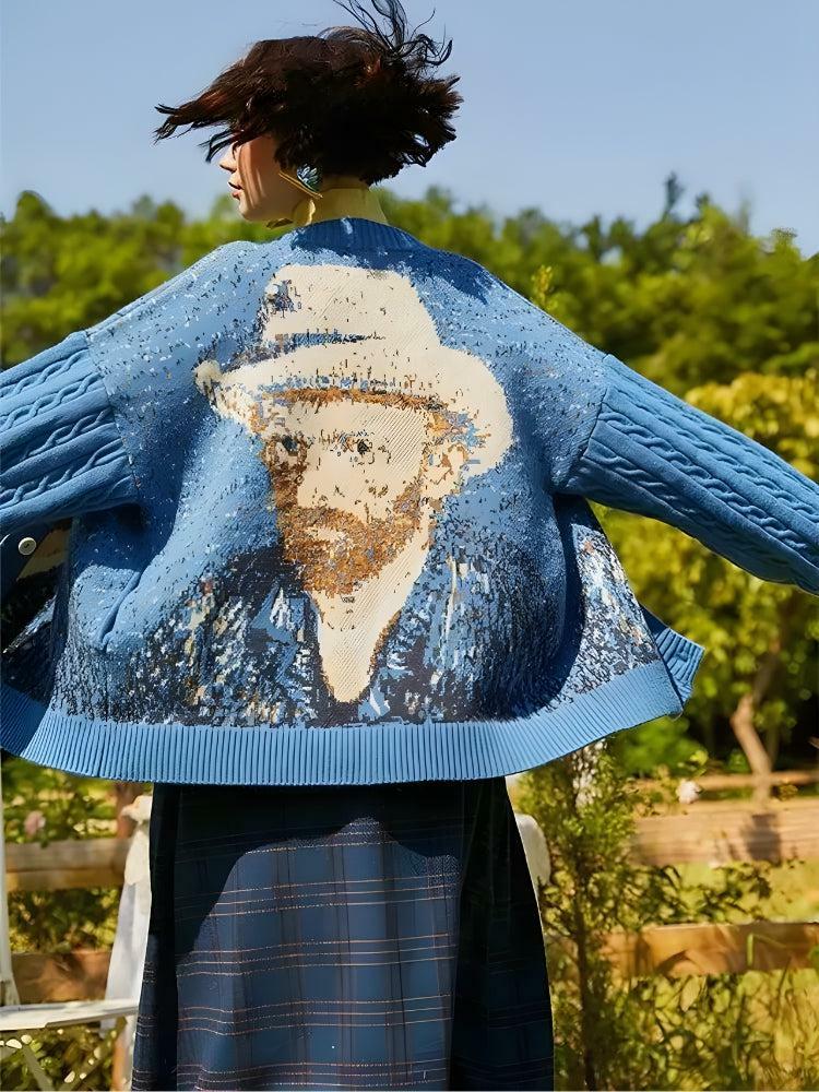 Van Gogh Self Portrait Cardigan - Grunge Style Aesthetic Sweater Vest