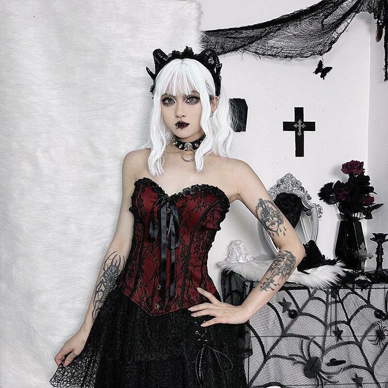 Victorian Goth Ribbon Corset Top - Grunge Style Aesthetic Clothing