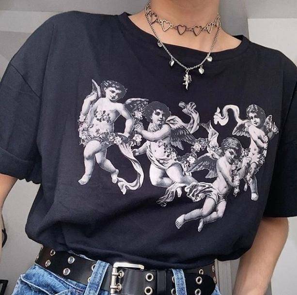 Vintage Angel T-Shirt: Grunge Style Clothing for Aesthetic Outfits