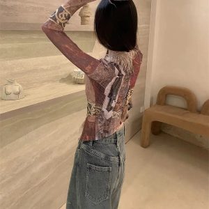 Vintage Faux Fur Lace-Up Top - Grunge Style Clothing & Aesthetic Fashion