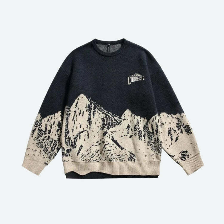 Vintage Mountain Knitted Sweater - Grunge Style Aesthetic Top