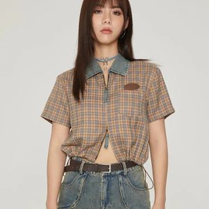 Vintage Plaid Cropped Sweater Vest - Grunge Style Aesthetic Top