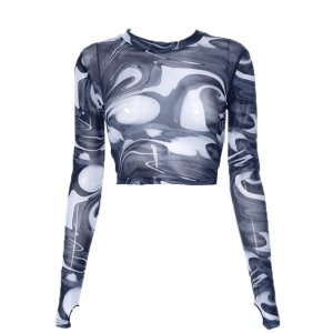 Wavy Y2K Long Sleeve Top - Grunge Style Clothing & Aesthetic Outfit