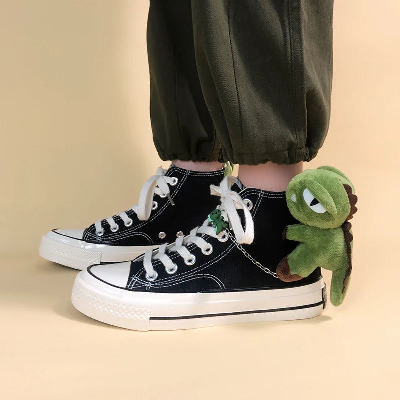 Weirdcore Dinosaur Canvas Shoes for Aesthetic Outfits and Grunge Style