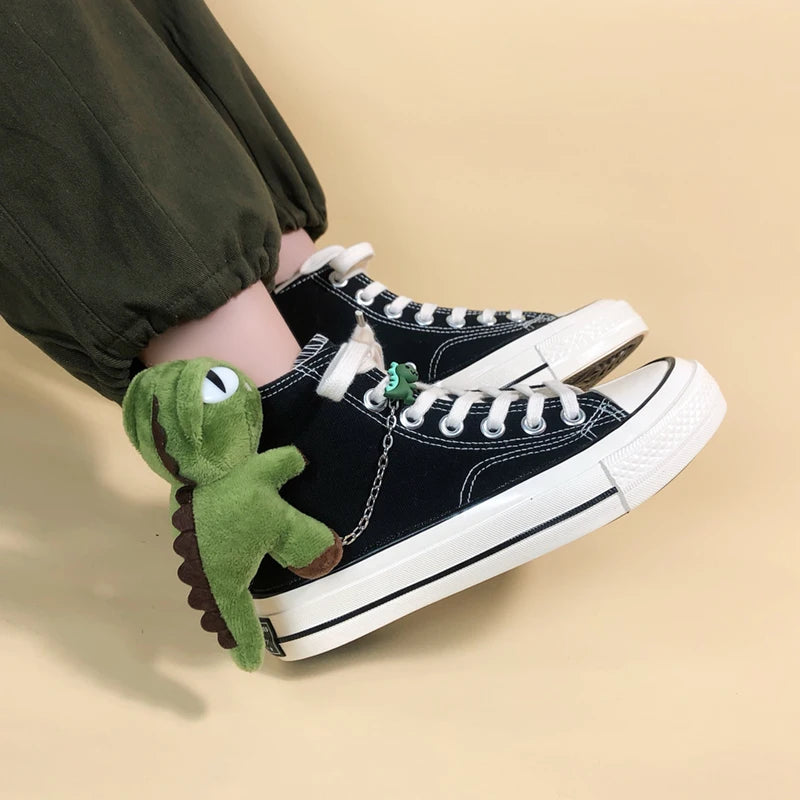 Weirdcore Dinosaur Canvas Shoes for Aesthetic Outfits and Grunge Style