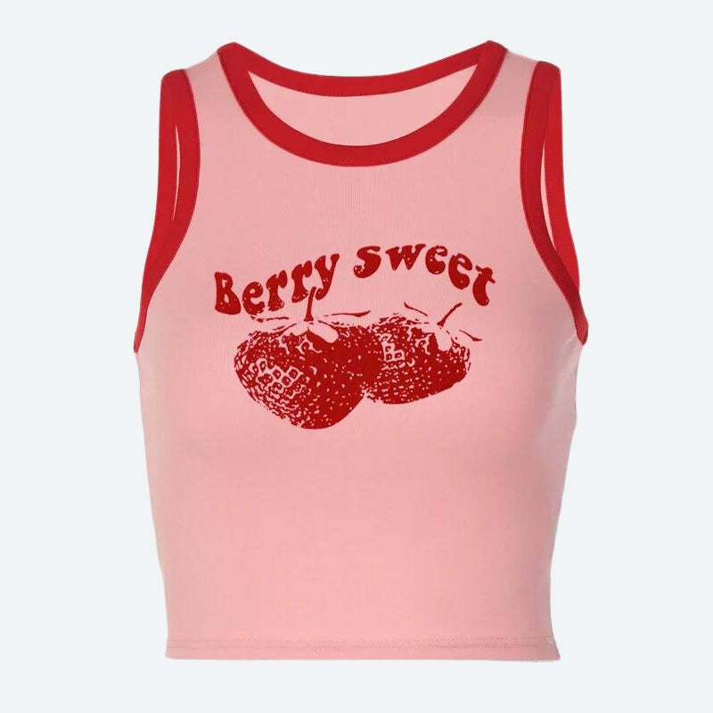 Y2K Berry Sweet Cropped Sweater Vest - Grunge & Aesthetic Style Top