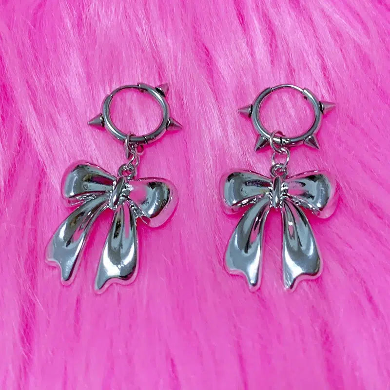 Y2K Bow Spiked Hoop Earrings for Aesthetic Outfits and Soft Girl Style