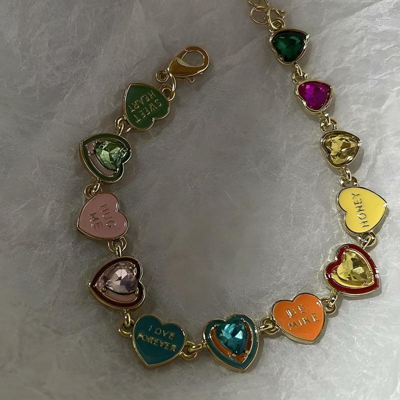 Y2K Colorful Heart Bracelet - Aesthetic Jewelry for Soft Girl Style