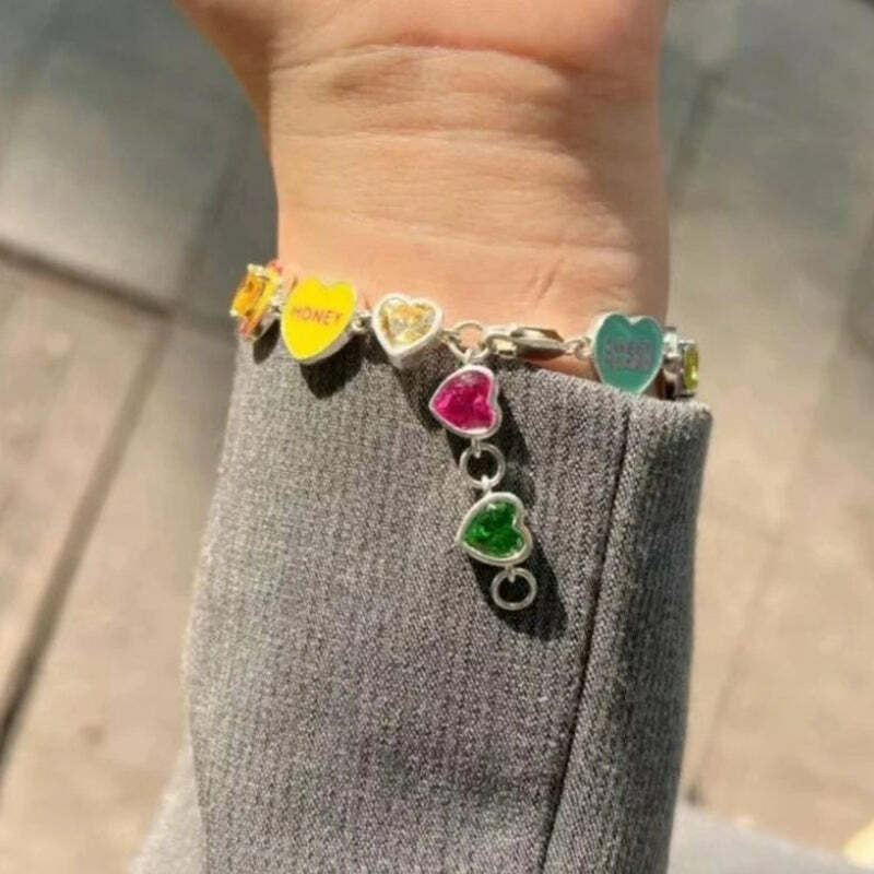 Y2K Colorful Heart Bracelet - Aesthetic Jewelry for Soft Girl Style