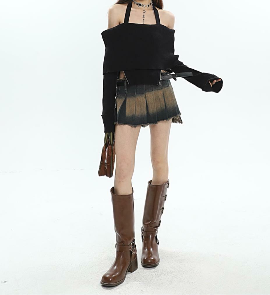 Y2K Distressed Mini Skirt with Tie Side - Trendy Grunge Aesthetic Style