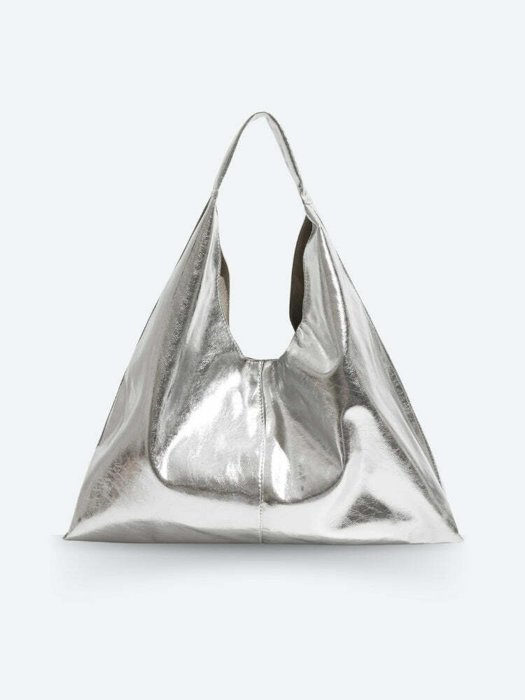 Y2K Faux Patent Leather Hobo Bag for Aesthetic Outfits and Styles