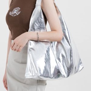 Y2K Faux Patent Leather Hobo Bag for Aesthetic Outfits and Styles