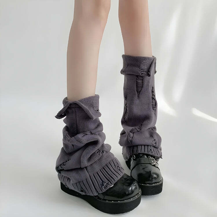 Y2K Grunge Distressed Knit Leg Warmers for Aesthetic Outfits