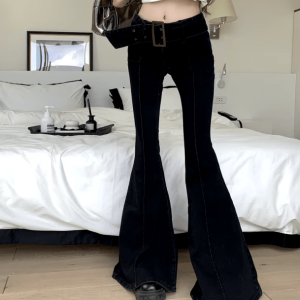 Y2K Grunge Style Bell Bottoms - Vintage Aesthetic Denim Pants