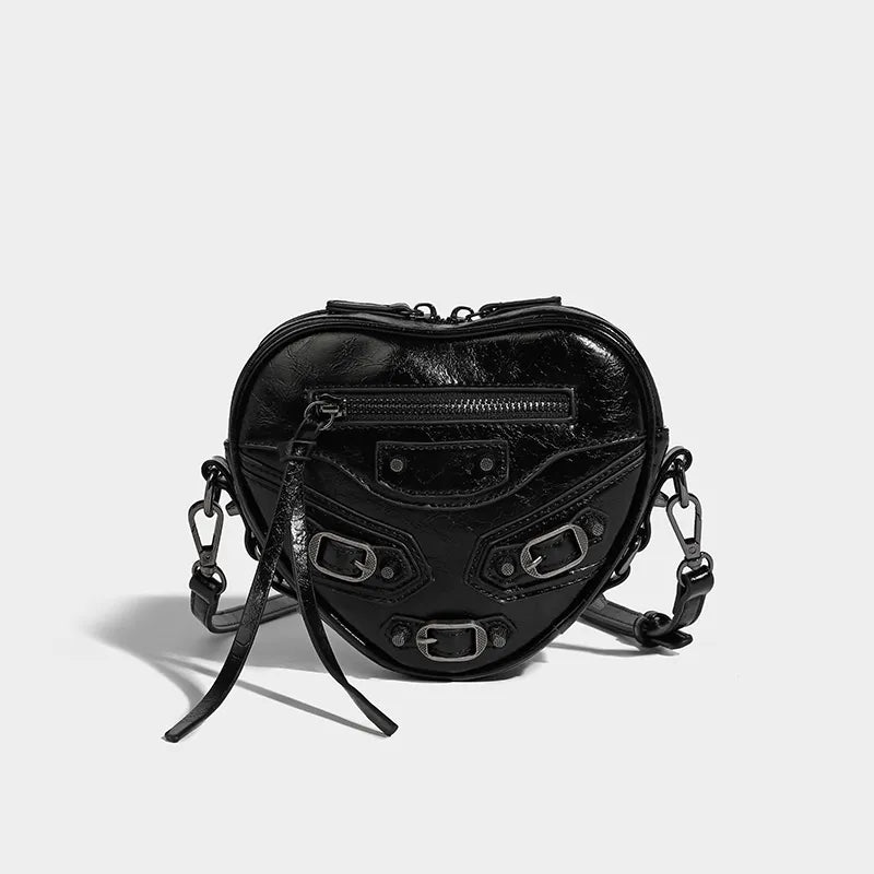 Y2K Grunge Style Belted Heart Shaped Bag for Aesthetic Outfits