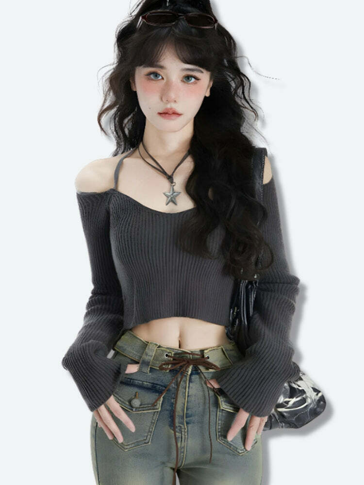 Y2K Grunge Style Cropped Sweater Vest - Aesthetic Backless Top