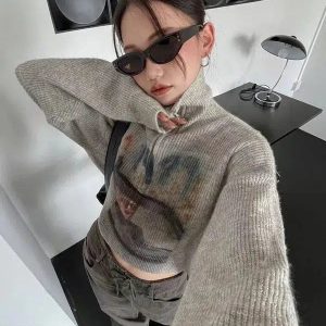 Y2K Grunge Style Cropped Sweater Vest - Aesthetic Knit Top for Outfits