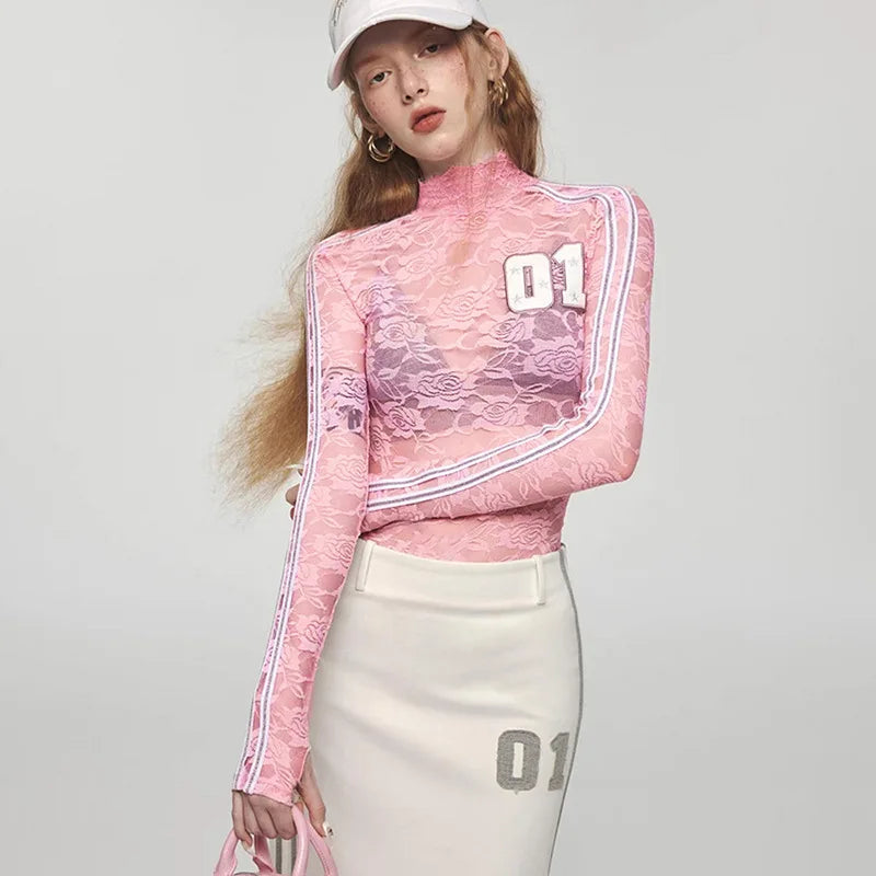 Y2K Grunge Style Embroidered Lace Crop Top for Aesthetic Outfits