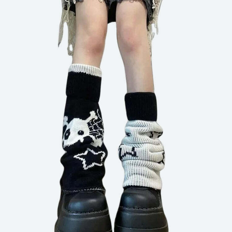 Y2K Grunge Style Reversible Leg Warmers for Aesthetic Outfits