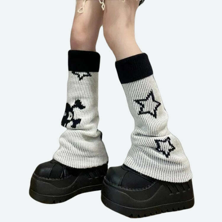 Y2K Grunge Style Reversible Leg Warmers for Aesthetic Outfits