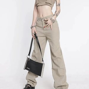 Y2K High Waist Jeans with Star Pockets for Aesthetic Outfits