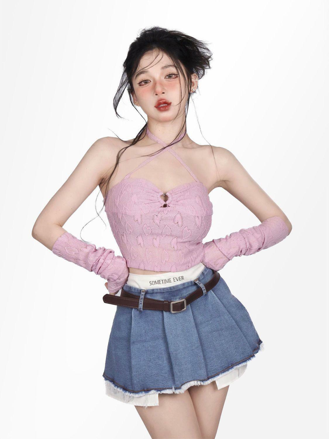 Y2K Pleated Mini Skirt Set - Aesthetic Soft Girl & Grunge Style Outfit