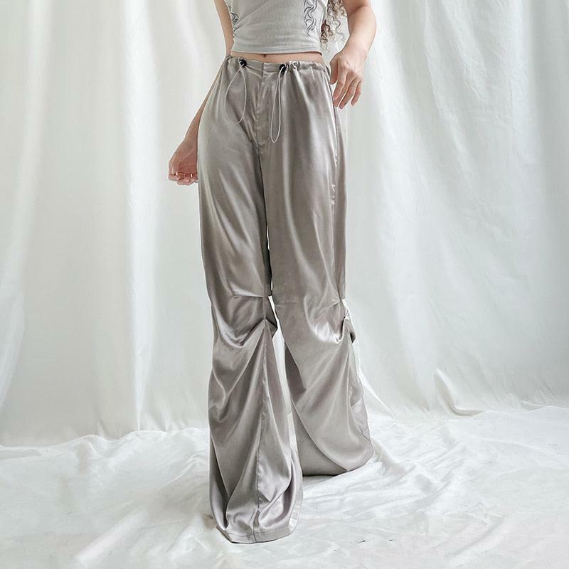 Y2K Satin Wide Leg Pants - Trendy Grunge Style Aesthetic Outfit Essential