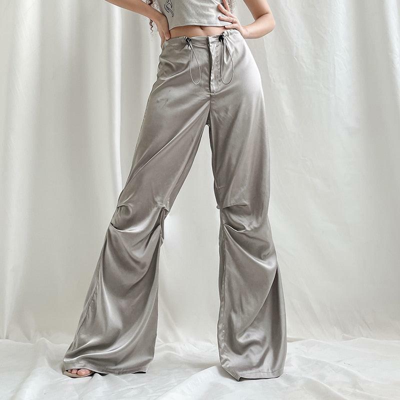 Y2K Satin Wide Leg Pants - Trendy Grunge Style Aesthetic Outfit Essential