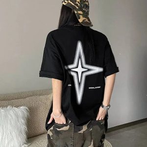 Y2K Shiny Star Graphic Tee - Aesthetic Grunge Style Clothing