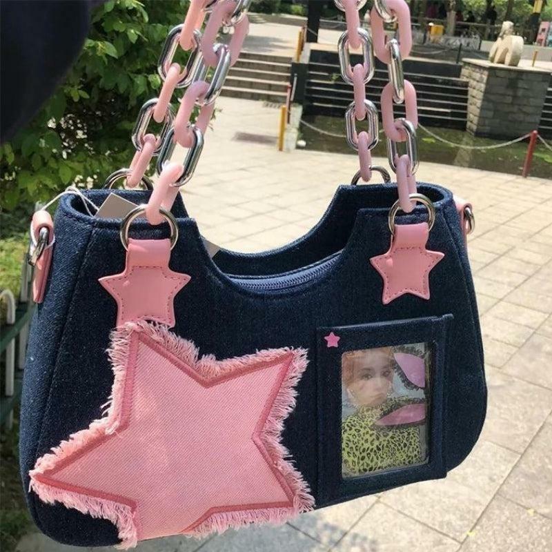 Y2K Star Transparent Denim Bag - Aesthetic Streetwear Essential