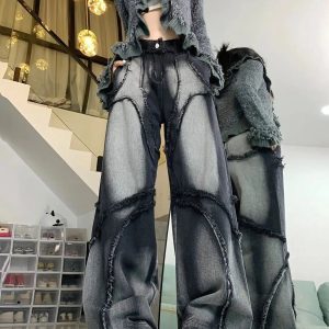 Y2K Wide Leg Jeans: Grunge Style Clothing for Aesthetic Outfits