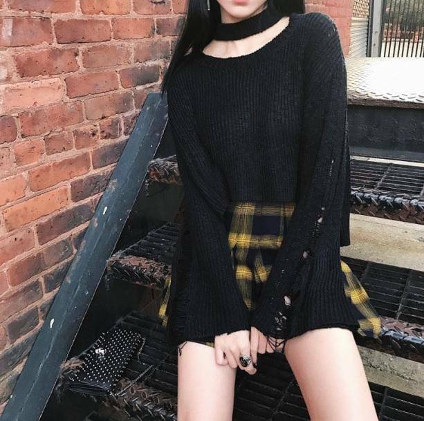 Yellow Checkered Skirt - Grunge Style Clothing for Aesthetic Outfits